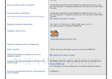 CHỨNG NHẬN IEC CB - ĐÈN VIMAX LED