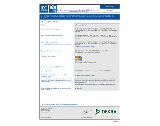 CHỨNG NHẬN IEC CB - ĐÈN VIMAX LED