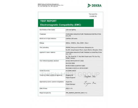 EMC TEST REPORT - ĐÈN CARINA LED