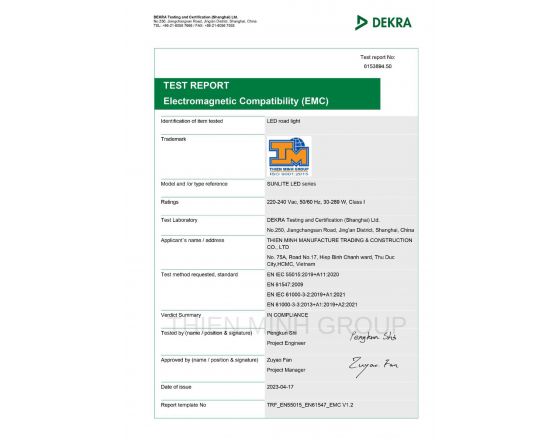 EMC TEST REPORT - ĐÈN SUNLITE LED